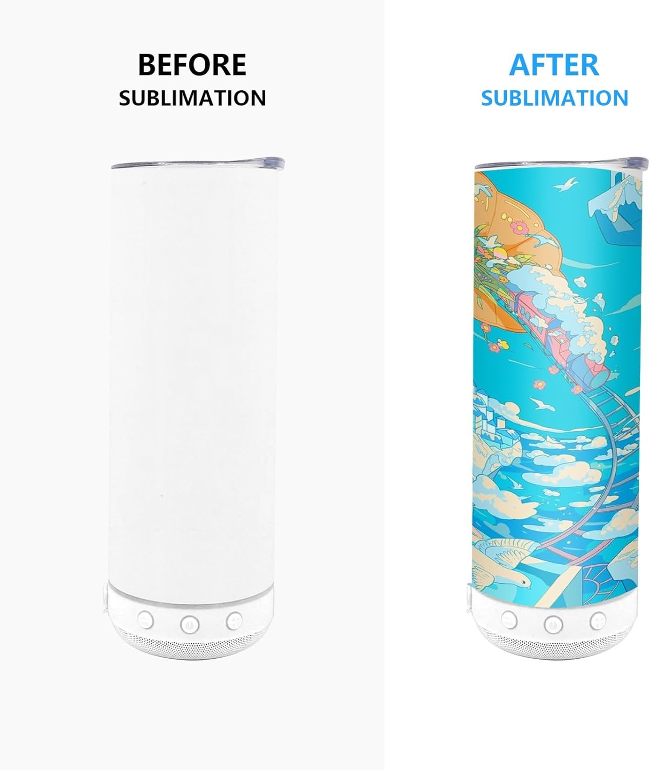 1 Pack 20 oz Sublimation Blank Skinny Straight Cup Stainless Steel Double Vacuum Bluetooth Speaker Music Cup with Lid and Straw Heat Transfer Cup