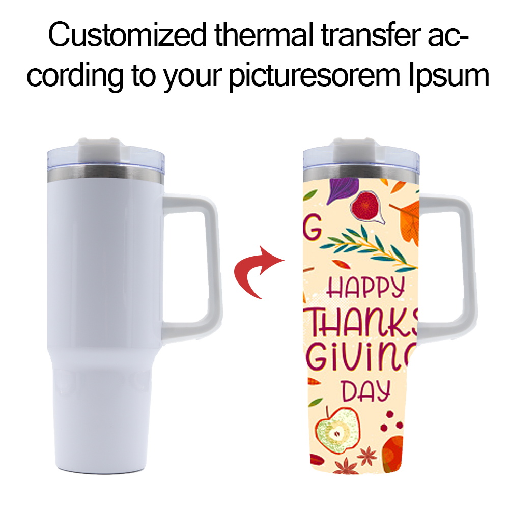 Customizable Pattern 40 Ounces Tumbler Thank You Gift with Handle Insulated Stainless Steel Thank You Travel Coffee Mug with Lid and Straw Gift