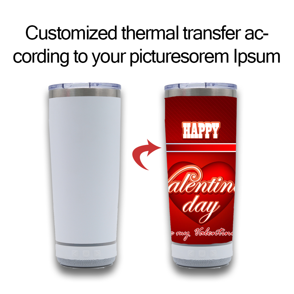 Custom Patterned Mug with Speaker - 18 oz Stainless Steel Double Wall Vacuum Insulated Speaker Mug for Gym, Office, Travel and Outdoors