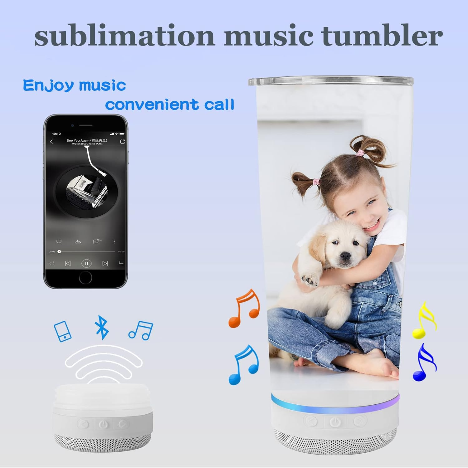 Custom Patterned Mug with Speaker - 18 oz Stainless Steel Double Wall Vacuum Insulated Speaker Mug for Gym, Office, Travel and Outdoors