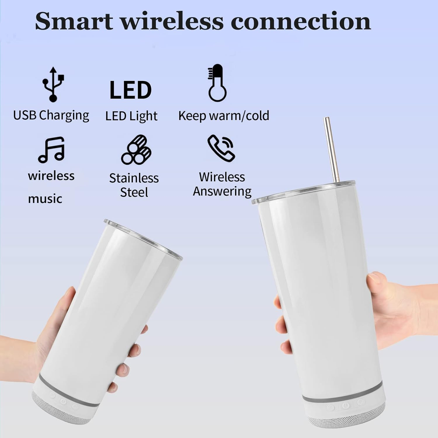 Custom Patterned Mug with Speaker - 18 oz Stainless Steel Double Wall Vacuum Insulated Speaker Mug for Gym, Office, Travel and Outdoors