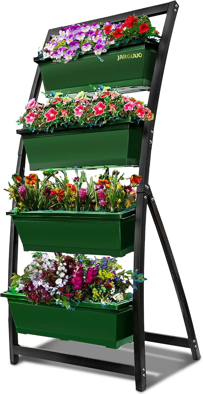 JARGUUO Plant racks  Vertical Garden Freestanding Elevated Planter with 4 Container Boxes - Good for Patio or Balcony Indoor and Outdoor - Perfect to Grow Vegetables Herbs Flowers