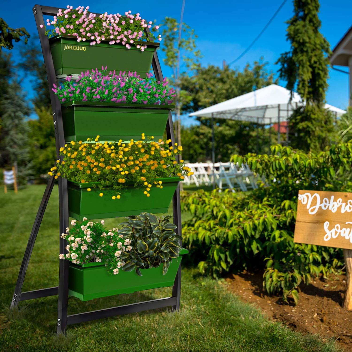JARGUUO Plant racks  Vertical Garden Freestanding Elevated Planter with 4 Container Boxes - Good for Patio or Balcony Indoor and Outdoor - Perfect to Grow Vegetables Herbs Flowers
