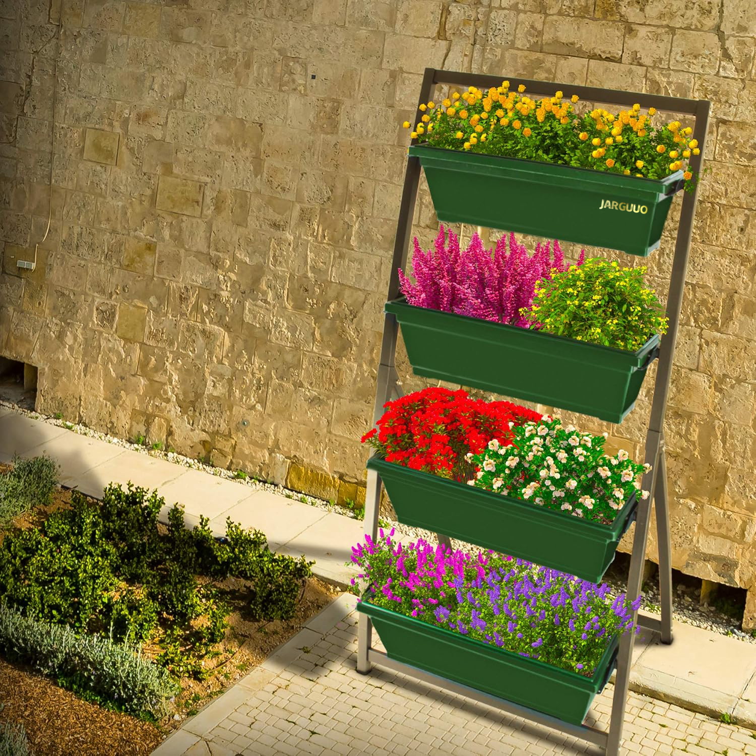 JARGUUO Plant racks  Vertical Garden Freestanding Elevated Planter with 4 Container Boxes - Good for Patio or Balcony Indoor and Outdoor - Perfect to Grow Vegetables Herbs Flowers