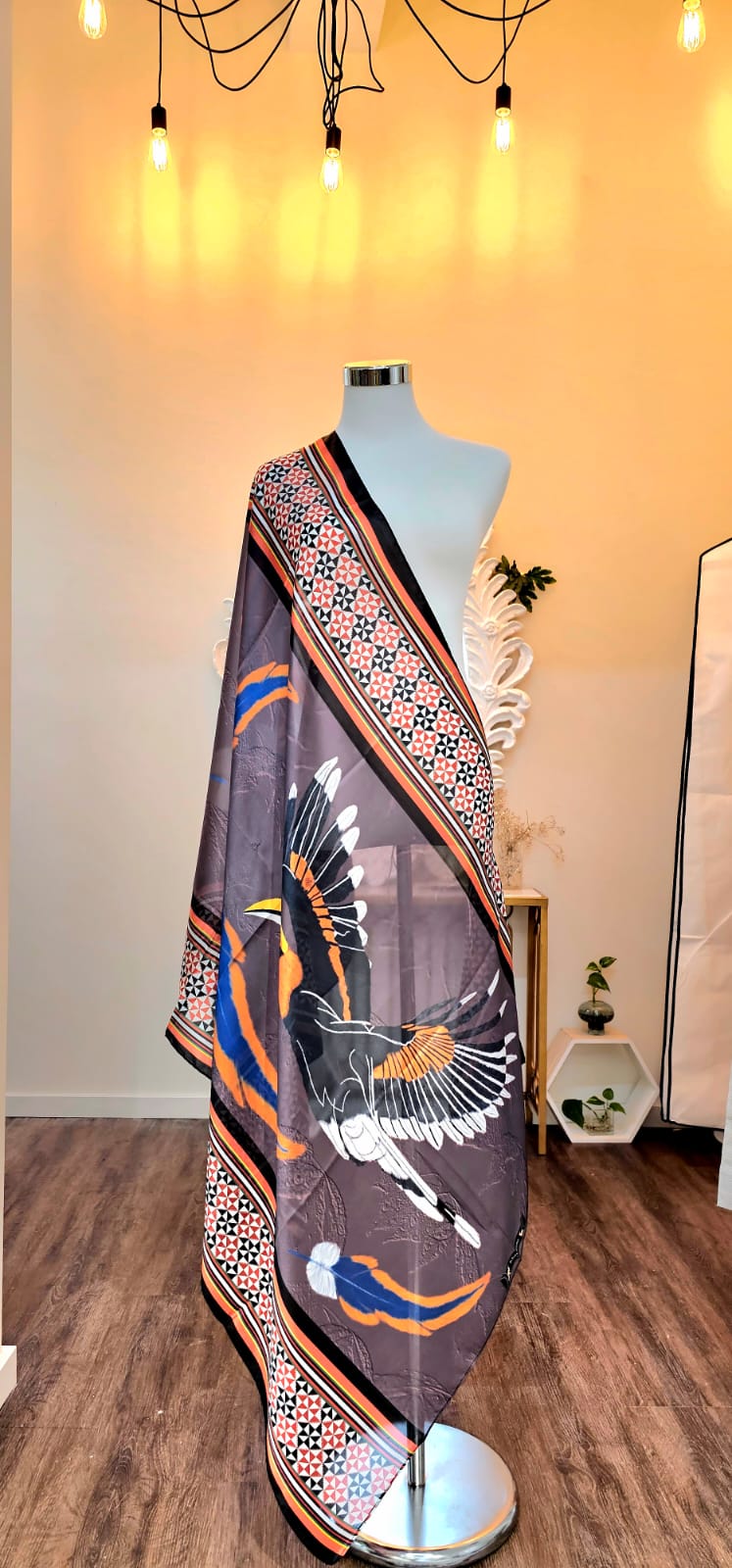 Bird Print Silk Scarf