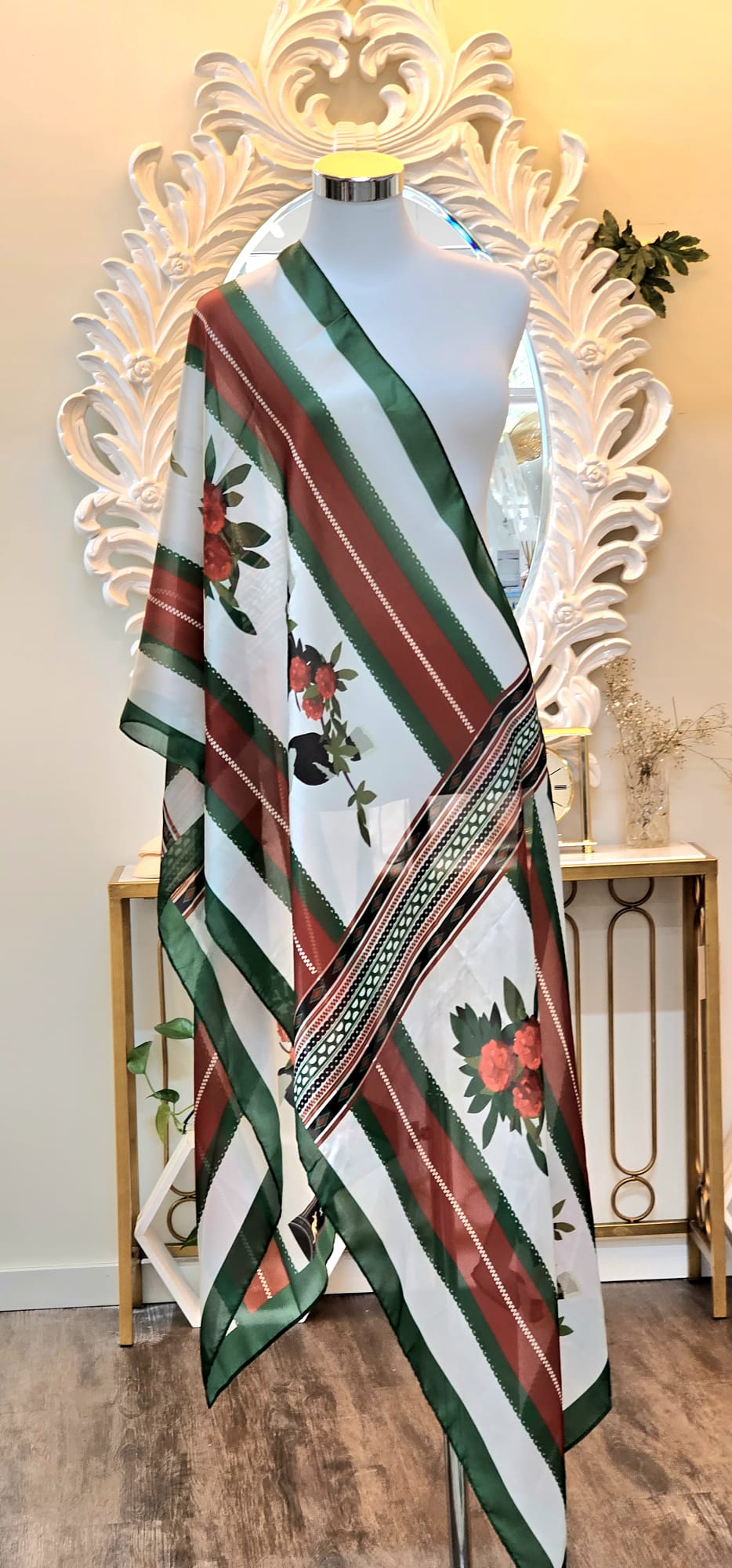 Floral Striped Silk Scarf