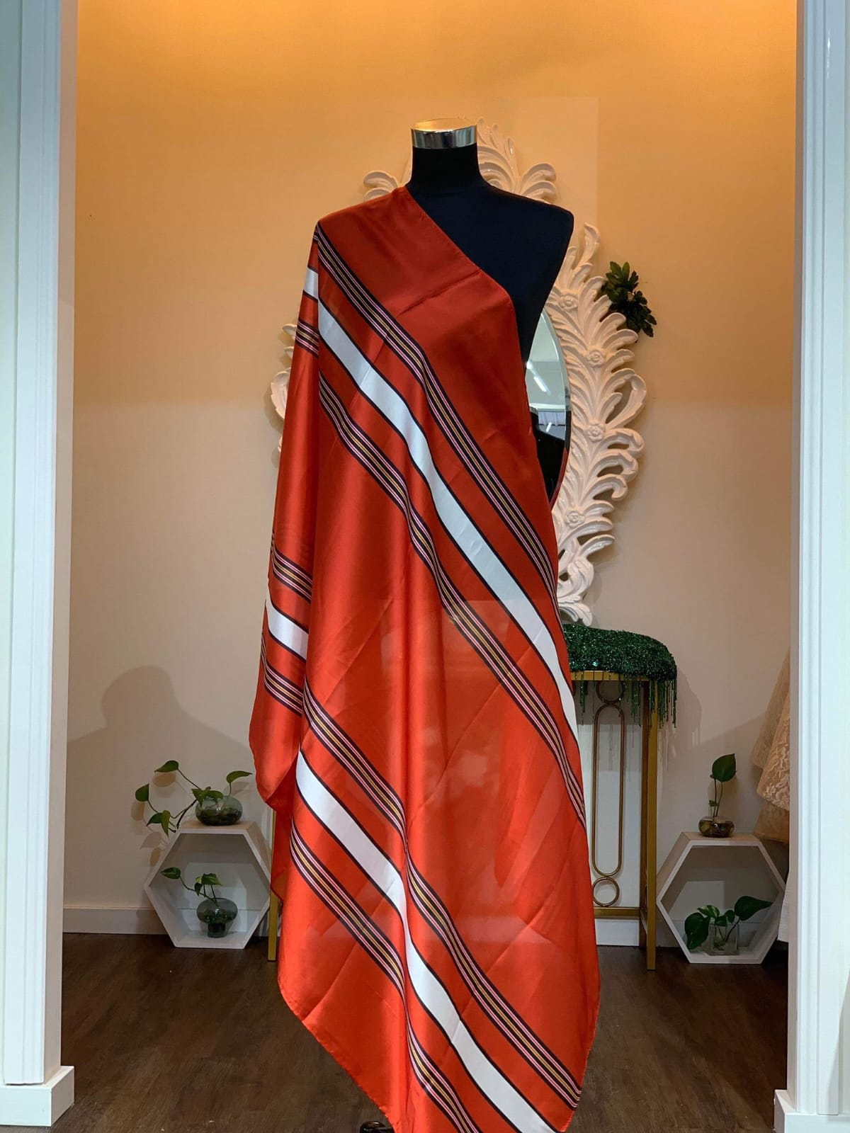 Elegant Red Striped Silk Scarf
