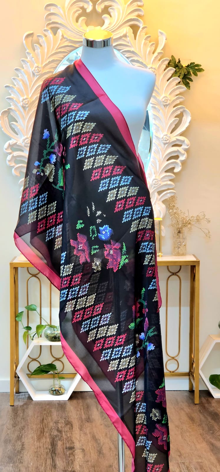 Elegant Black Floral Printed Scarf