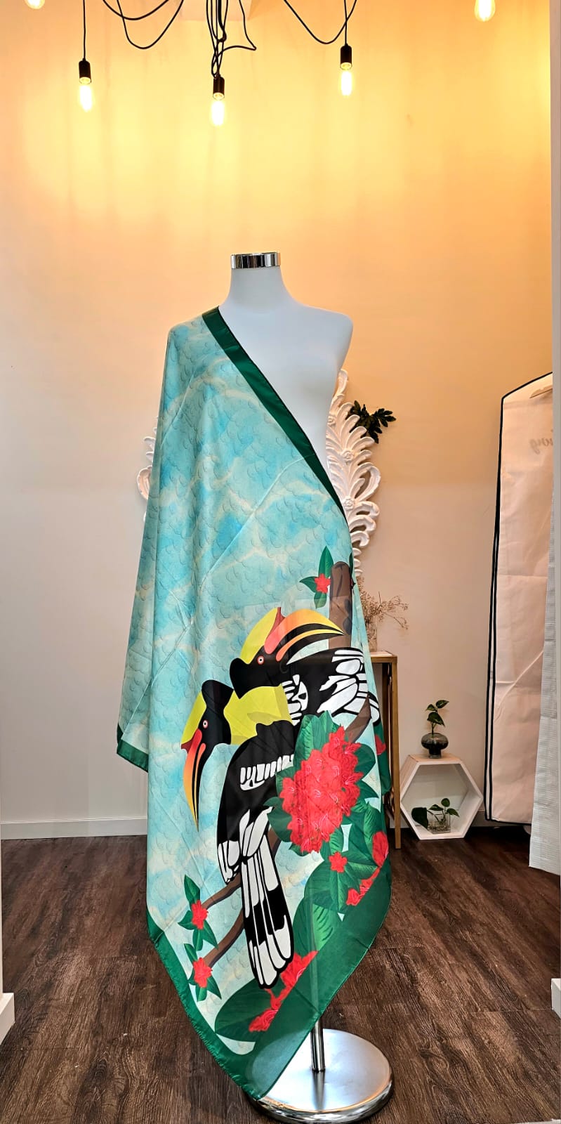 Tropical Bird Printed Satin Scarf