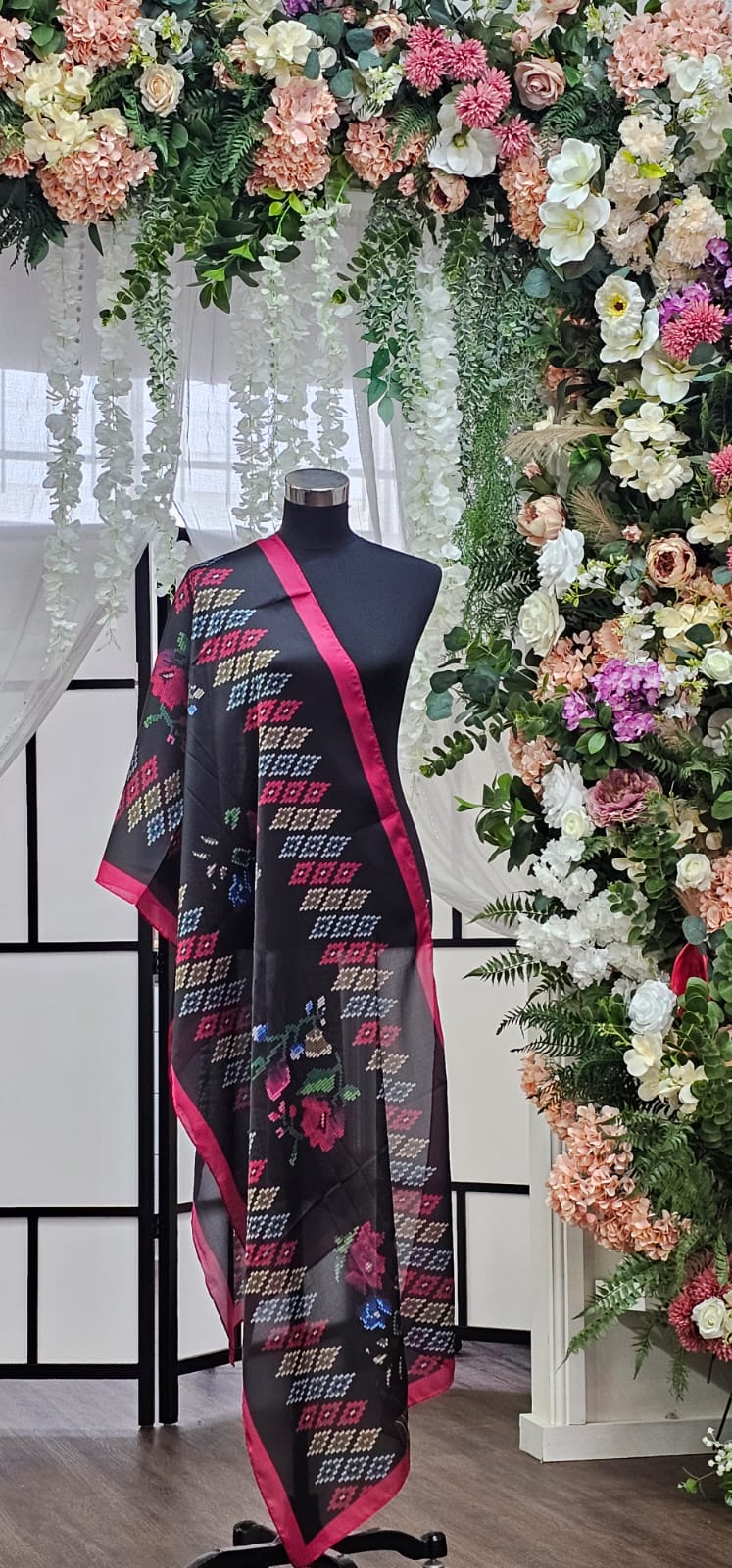 Elegant Black Floral Printed Scarf