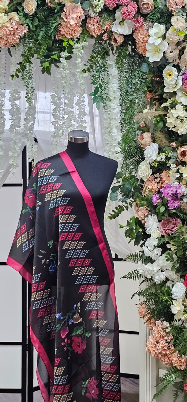 Elegant Black Floral Printed Scarf