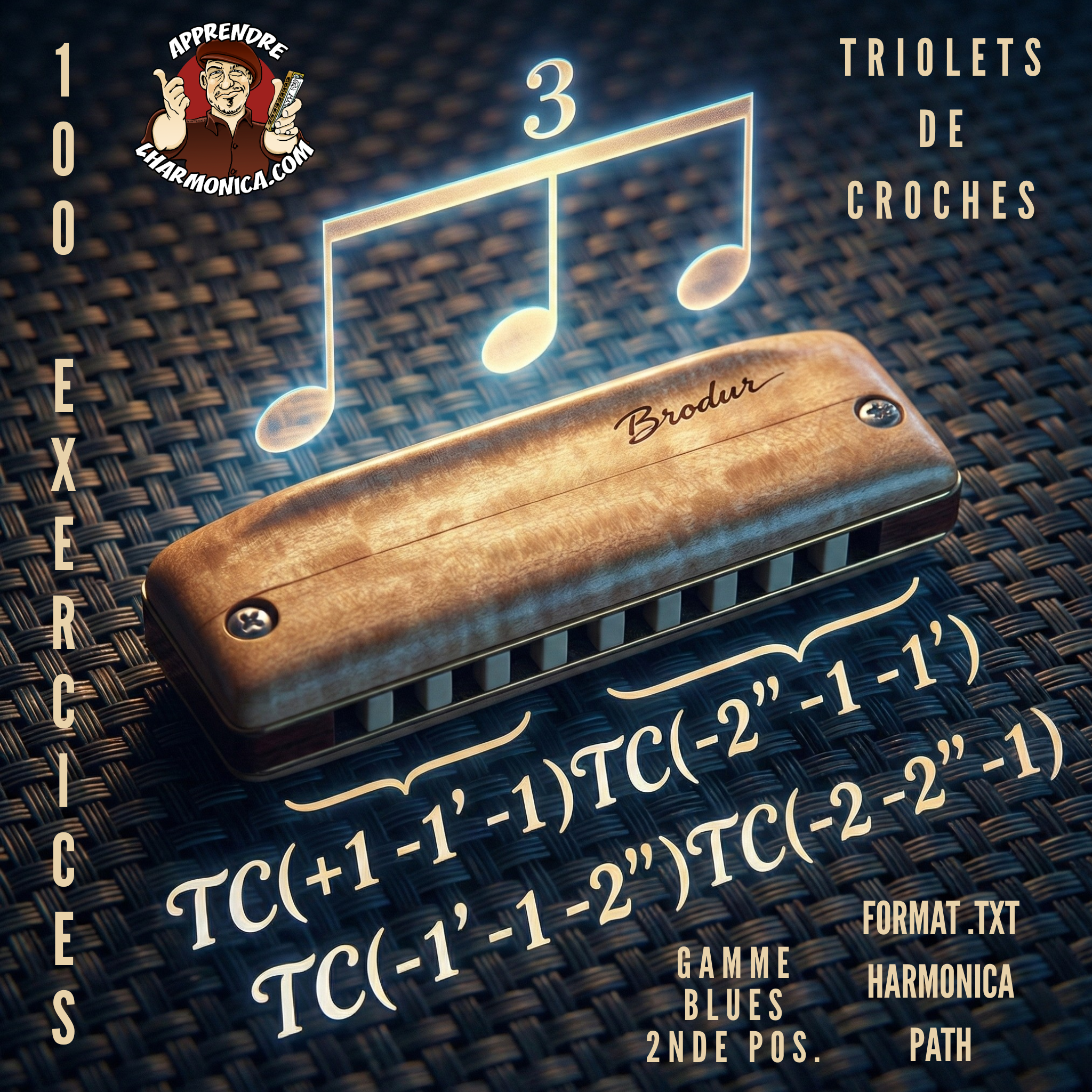 100 Exercices - Triolets de croches - Gamme de blues - 2nde position - Harmonica C