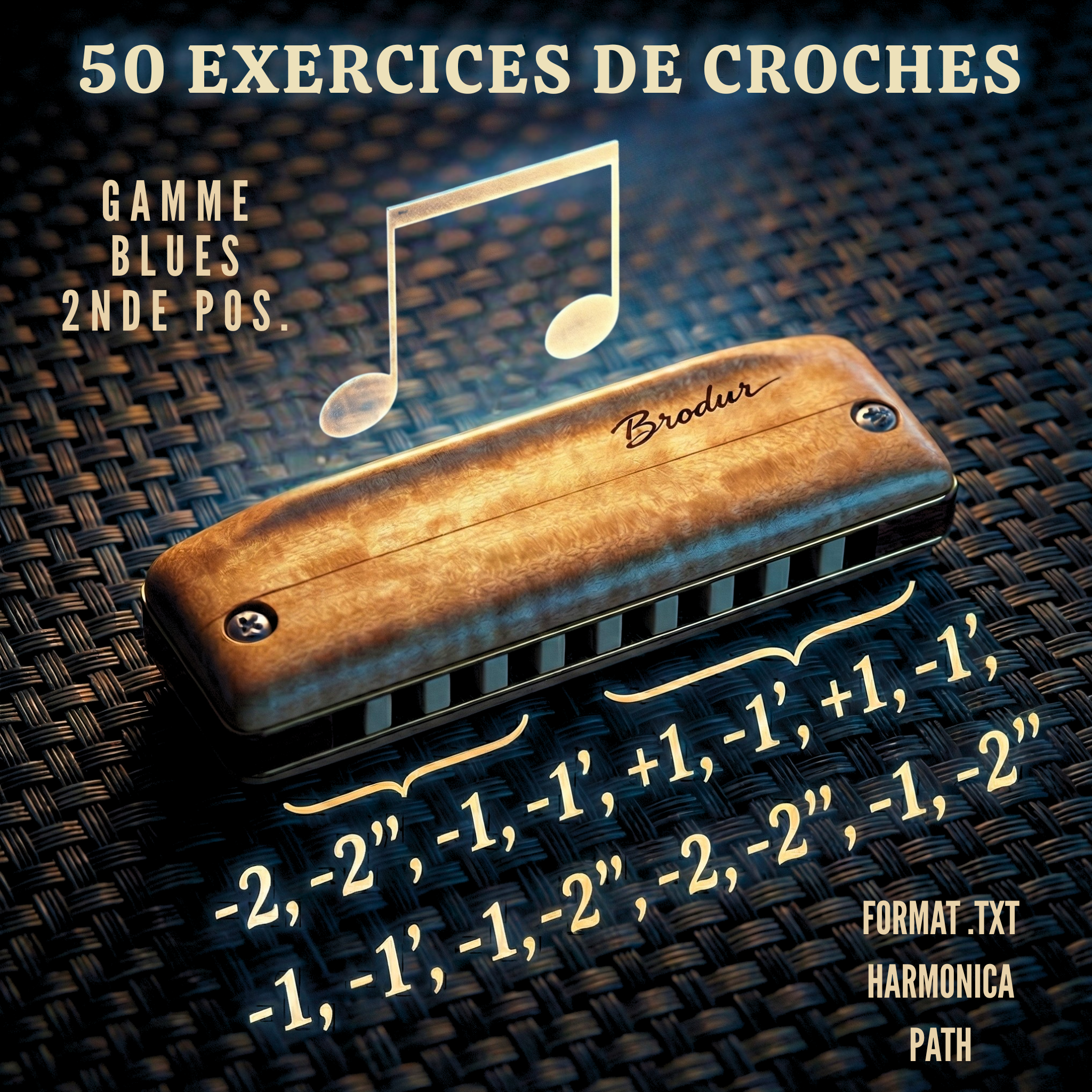 50 Exercices de deux mesures, à la croche (16) - Gamme blues 2nde position - Harmonica C
