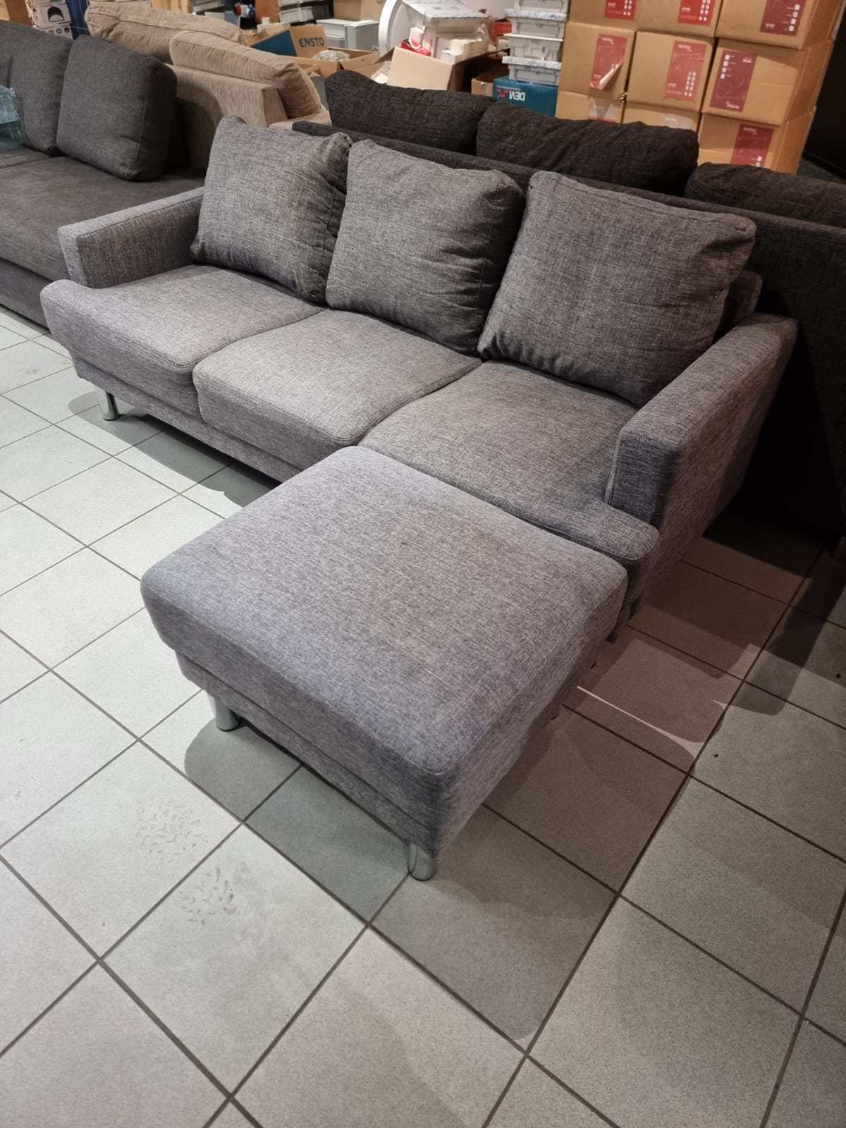 Gray Fabric Sofa with Ottoman
