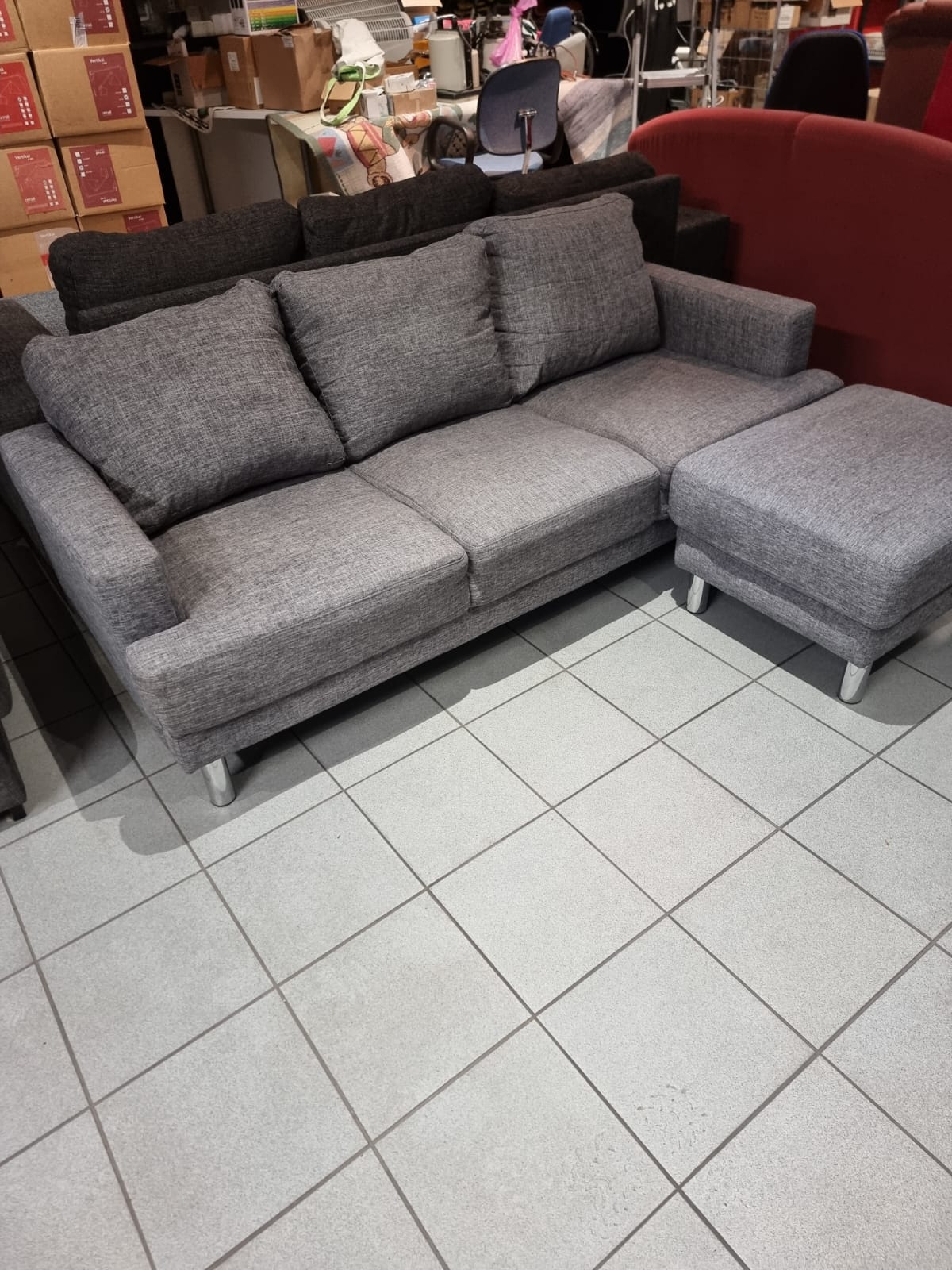 Gray Fabric Sofa with Ottoman