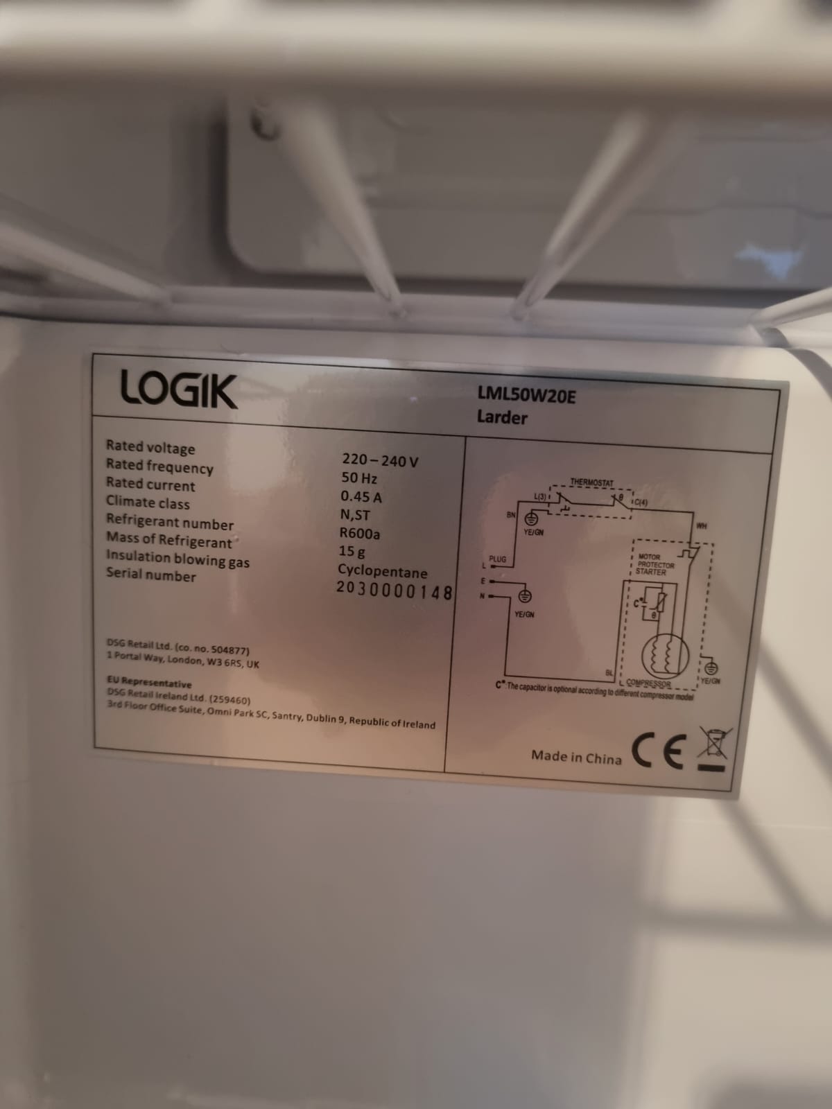 Logik LML50W20E Fridge