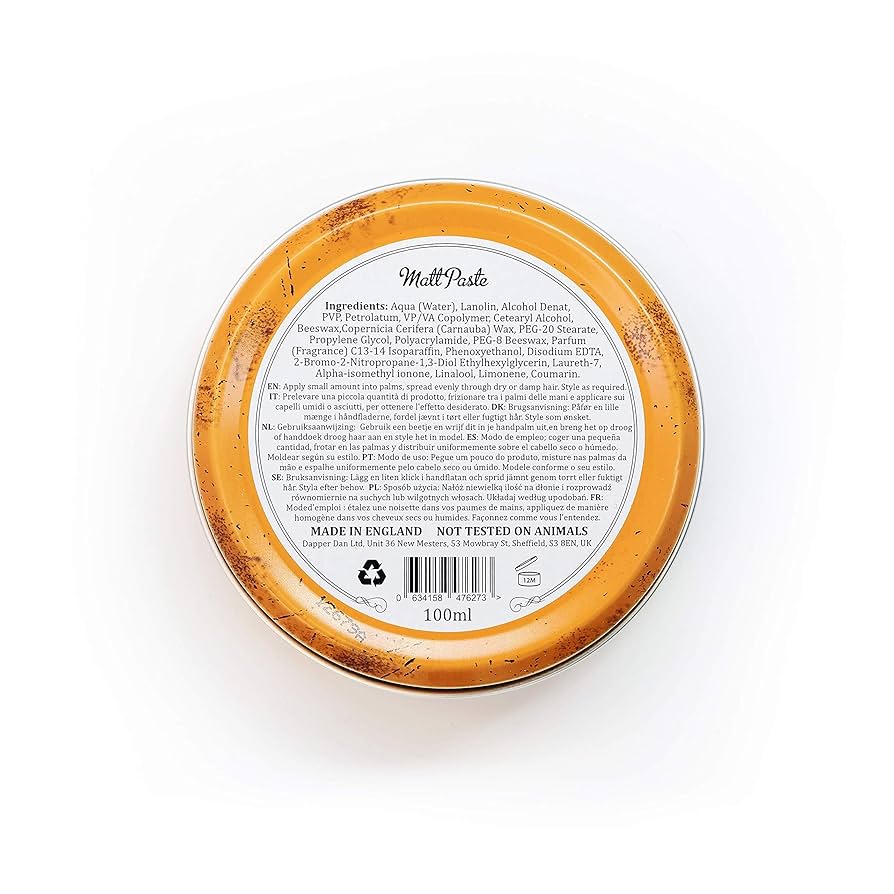 Dapper Dan Matt Paste stiprios fiksacijos, matinė plaukų modeliavimo pasta, 100 ml