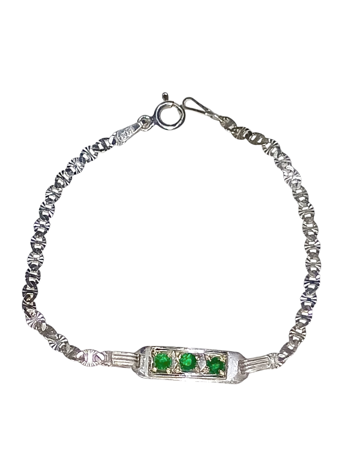 Brazalete de plata ley 925 con Esmeraldas Naturales y zirconias para niño/a