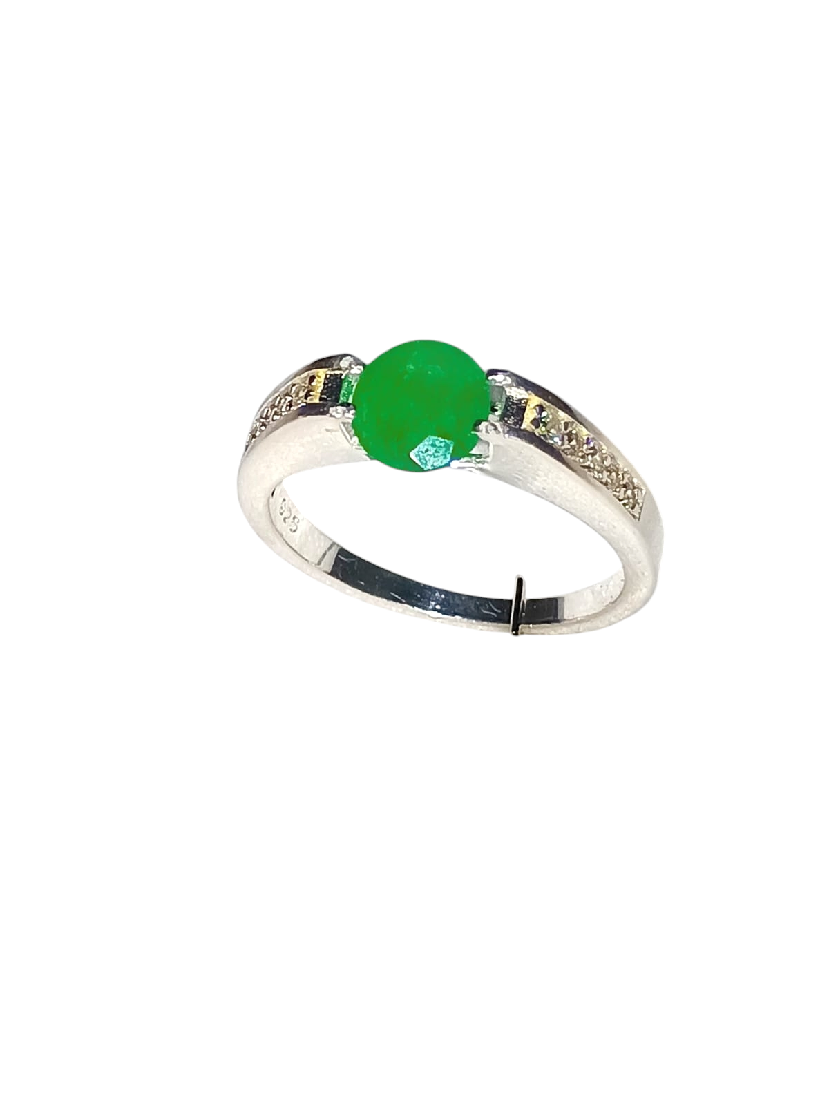 Anillo de Plata Ley 925 con Esmeralda Natural y Zirconias