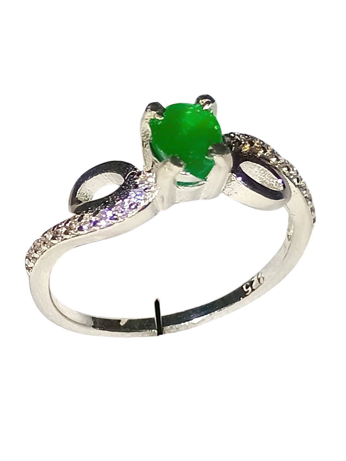 Anillo de Plata Ley 925 con Esmeralda Natural y Zirconias 