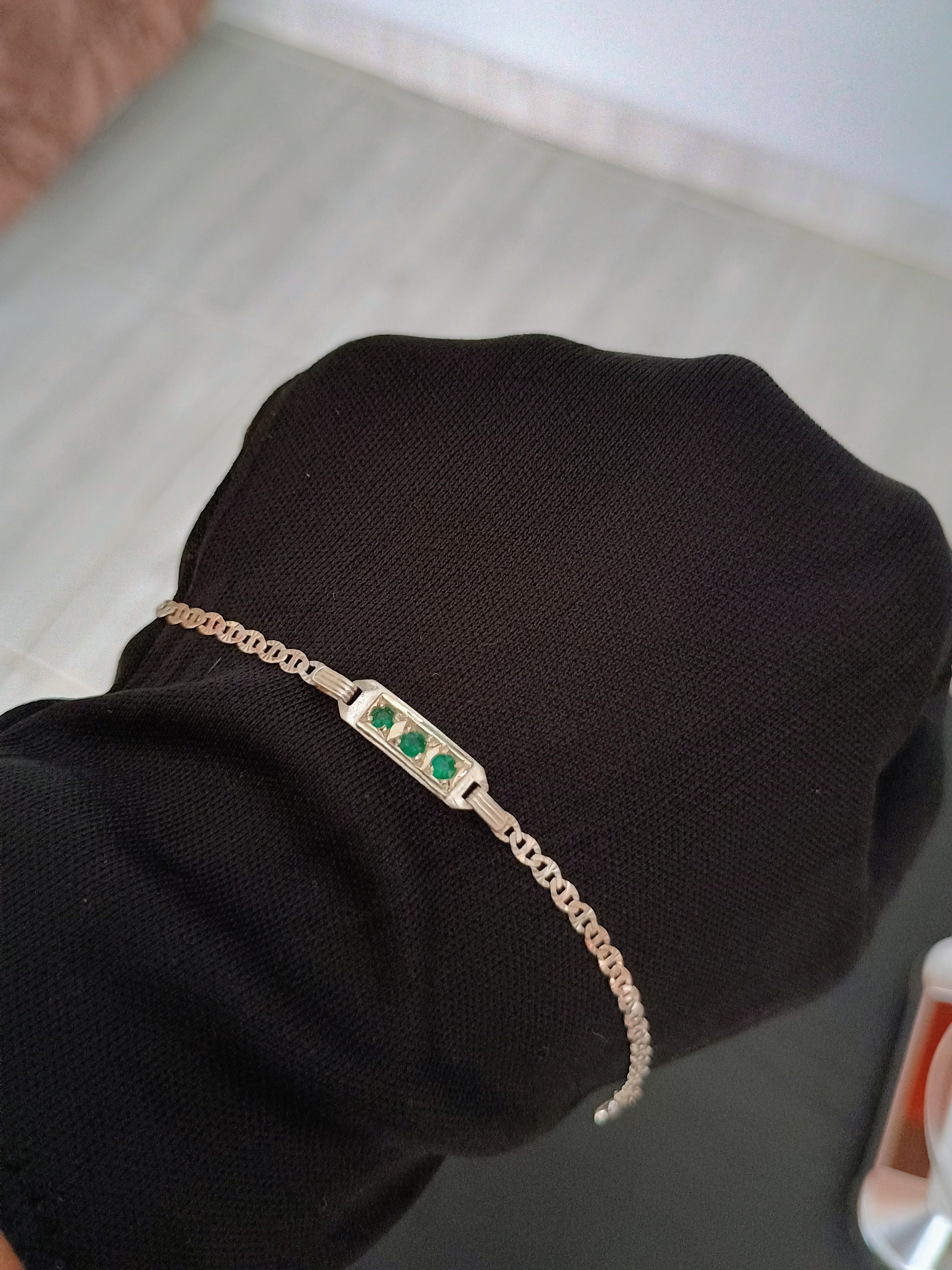 Brazalete de plata ley 925 con Esmeraldas Naturales y zirconias para niño/a