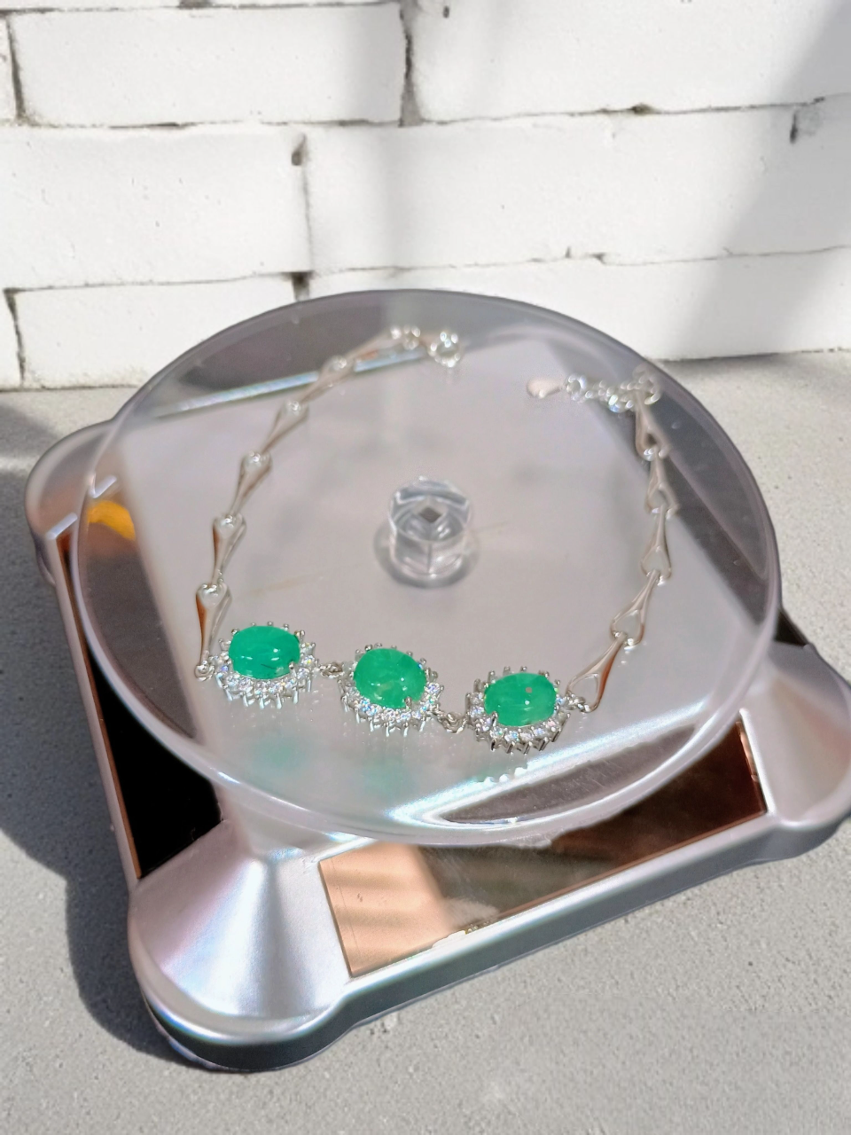 Pulsera De Plata Italiana 925 Con Esmeraldas Naturales Y Zirconias