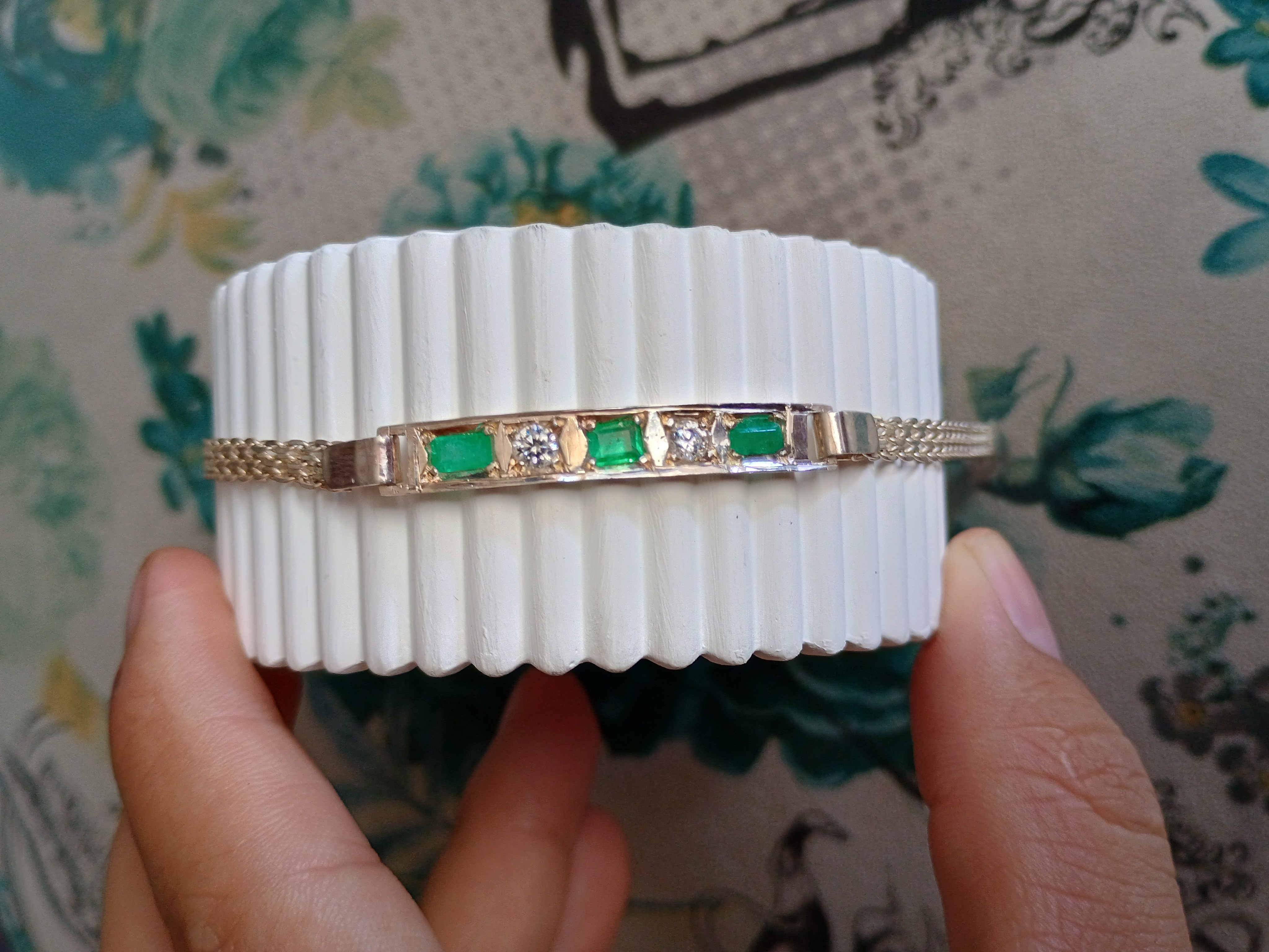 Pulsera de Plata Ley 950 con Esmeraldas Naturales y Zirconias