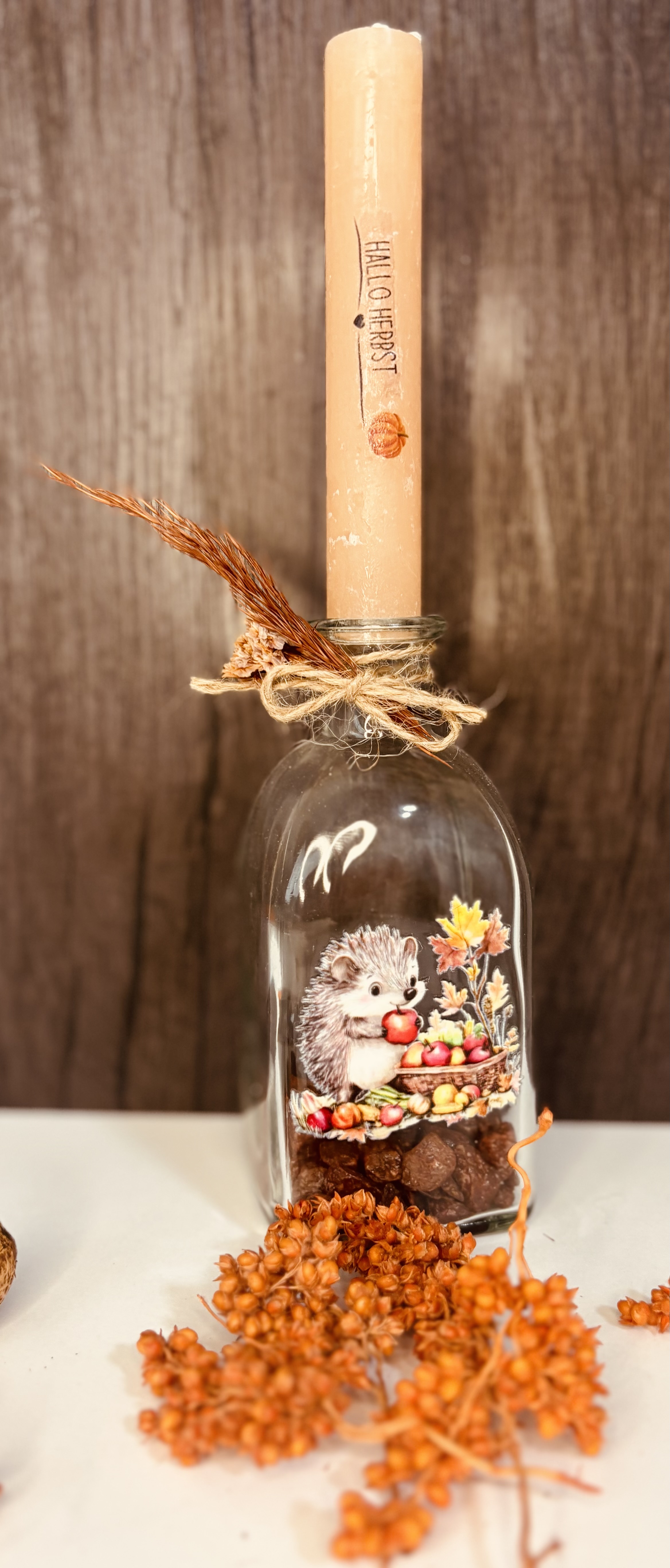 Kerzenhalter mit Igelmotiv