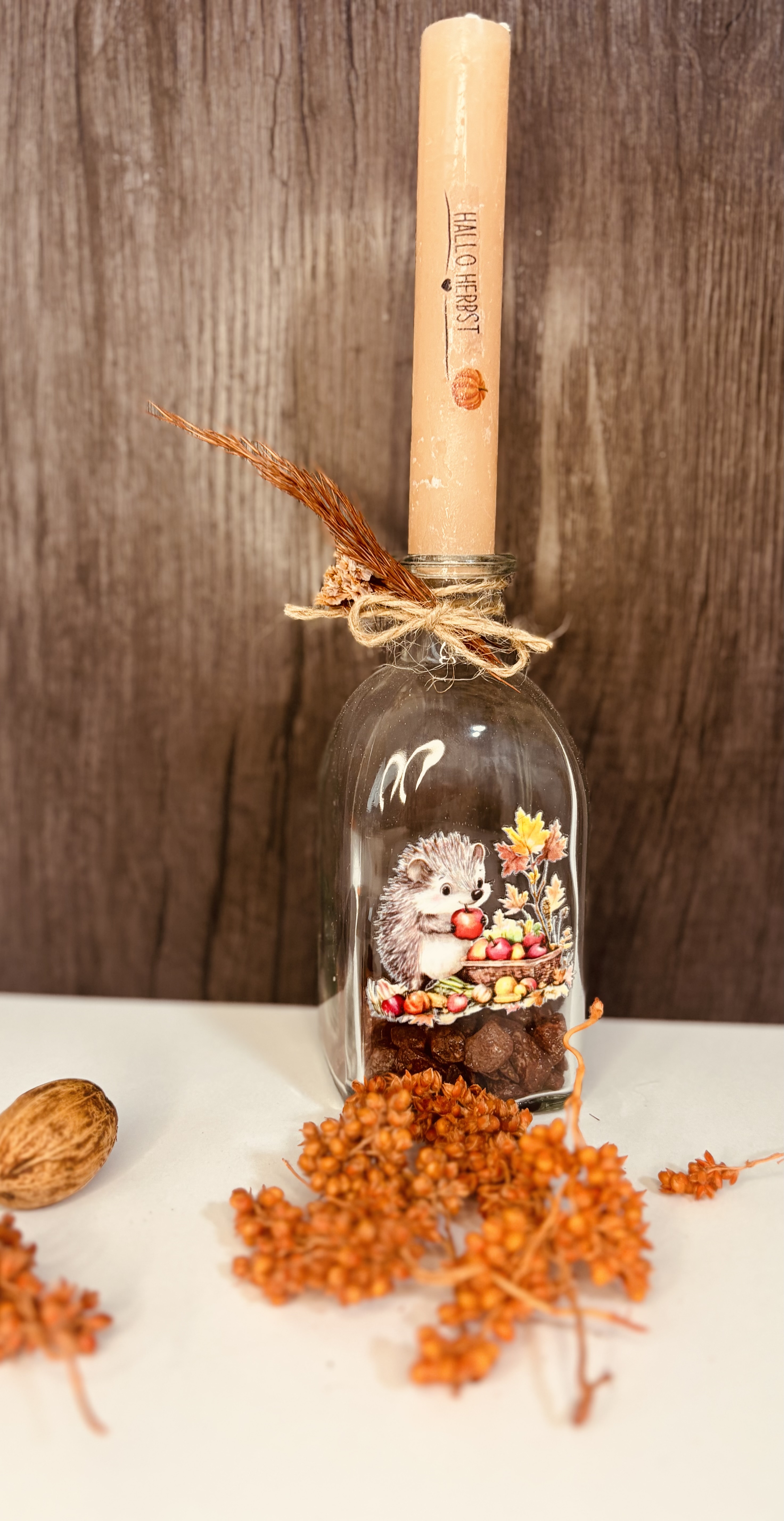 Kerzenhalter mit Igelmotiv