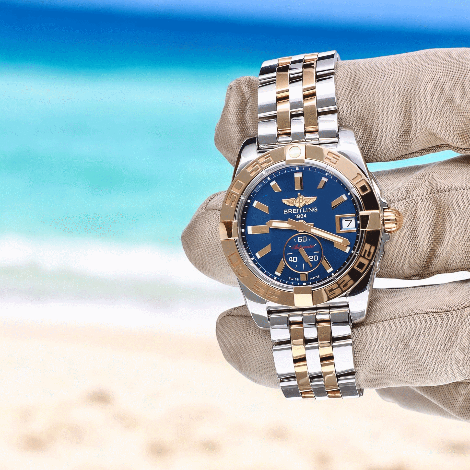 Breitling Galactica 36mm Blue Dial Rose Gold