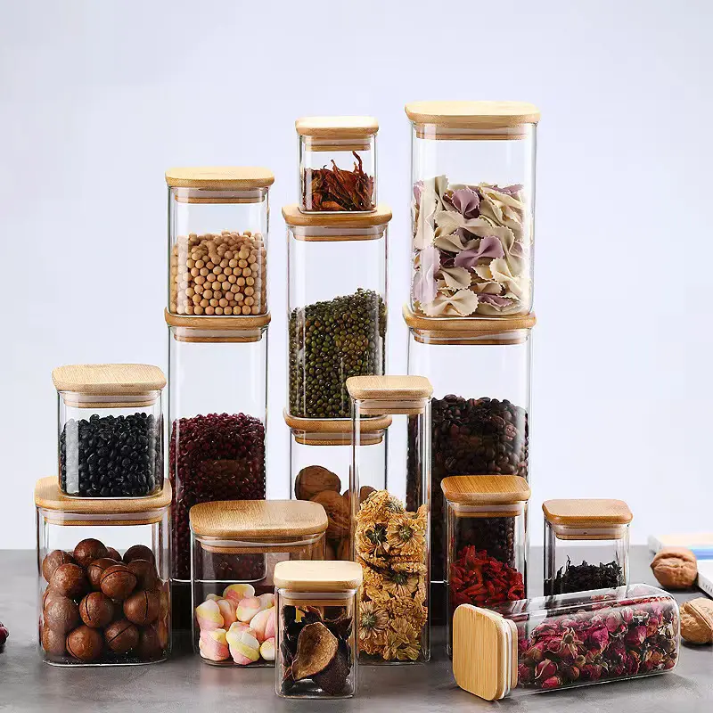 Square Container Glass Storage Jar