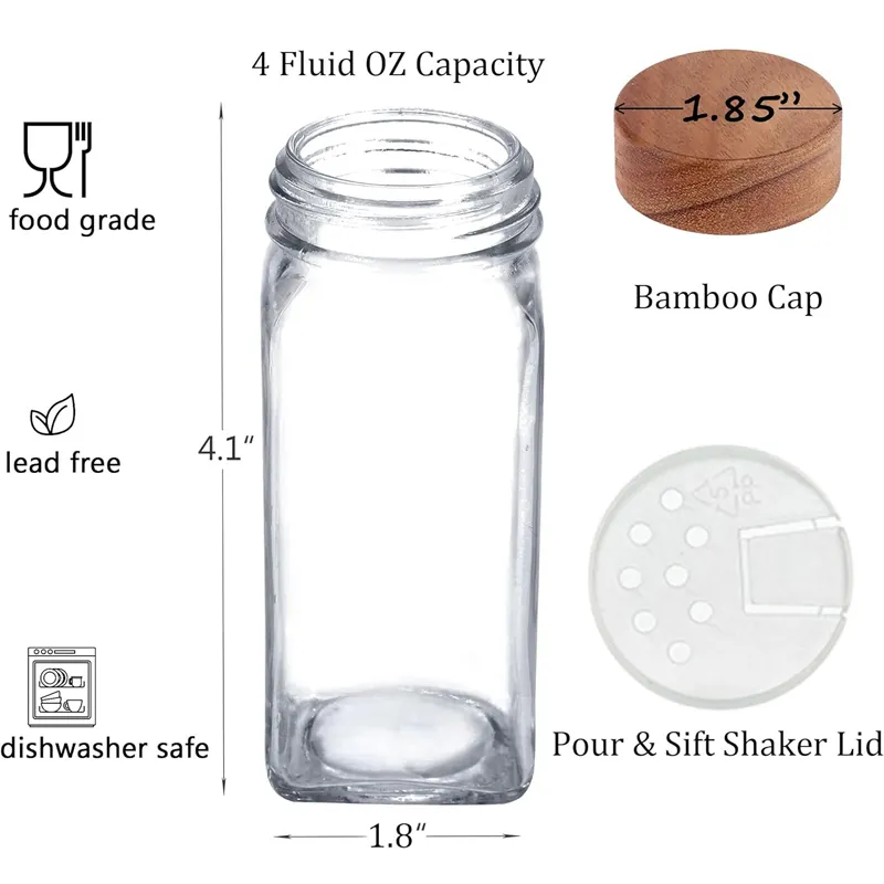Glass Empty Square Spice Bottle Jars