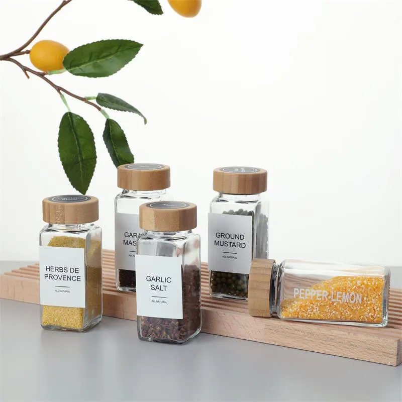 Glass Empty Square Spice Bottle Jars