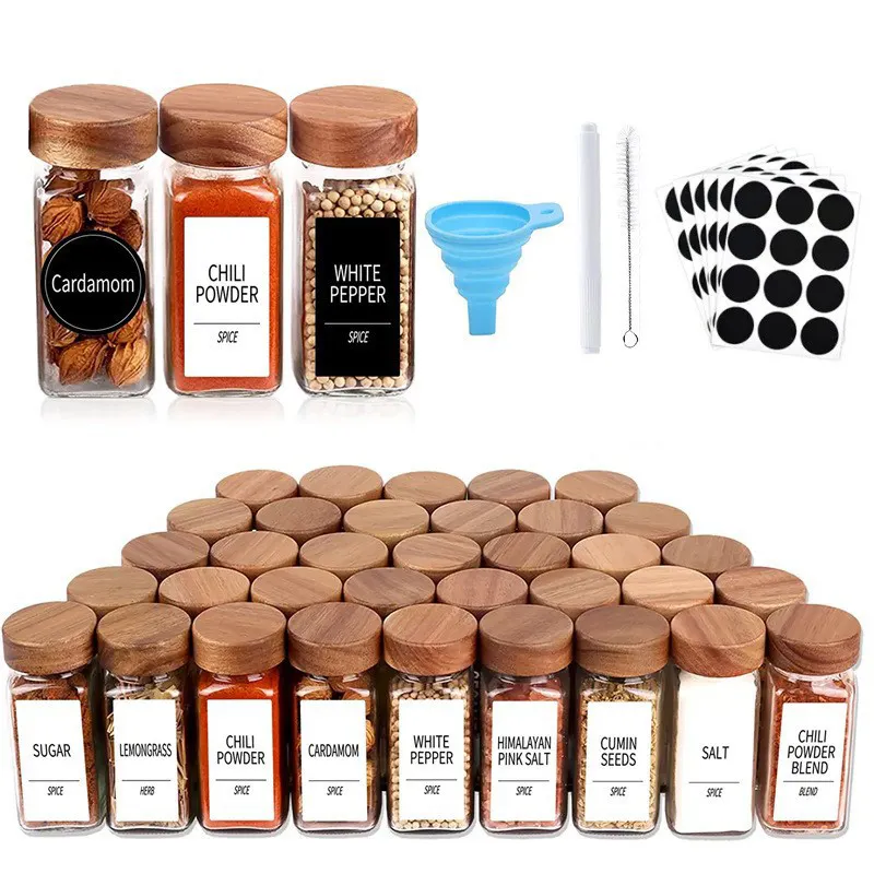 Glass Empty Square Spice Bottle Jars