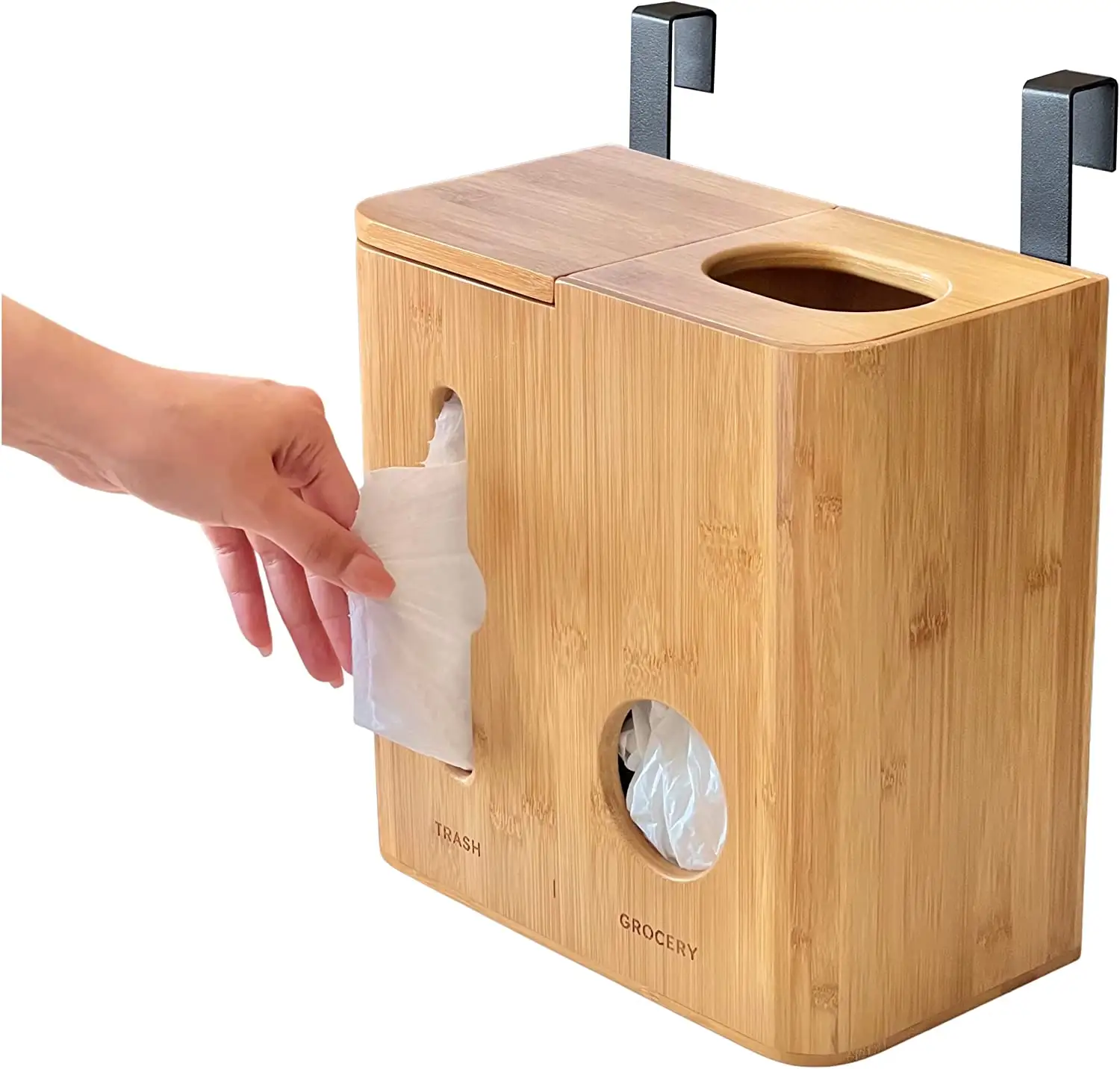 Wall-Mounted Bamboo Trash and Grocery Bag Dispenser