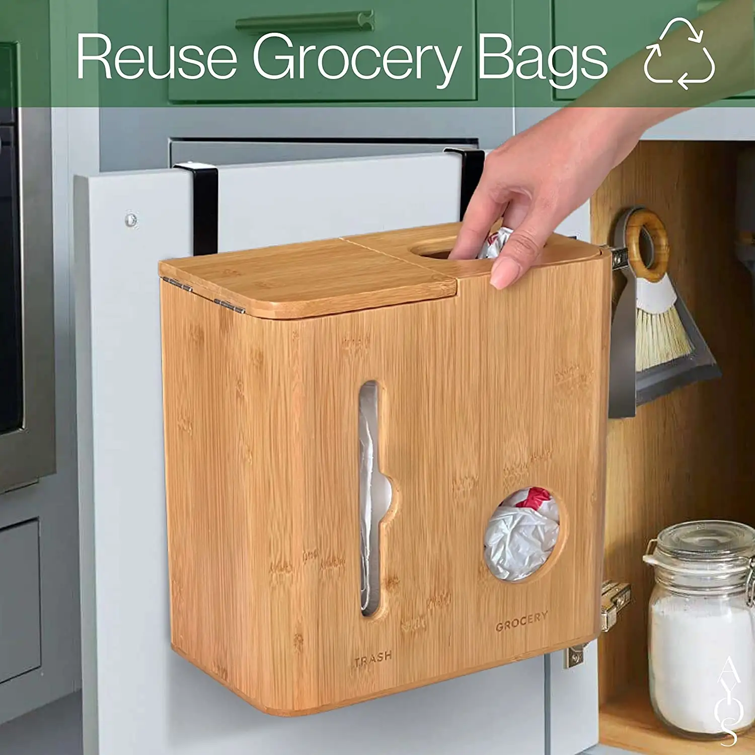 Wall-Mounted Bamboo Trash and Grocery Bag Dispenser