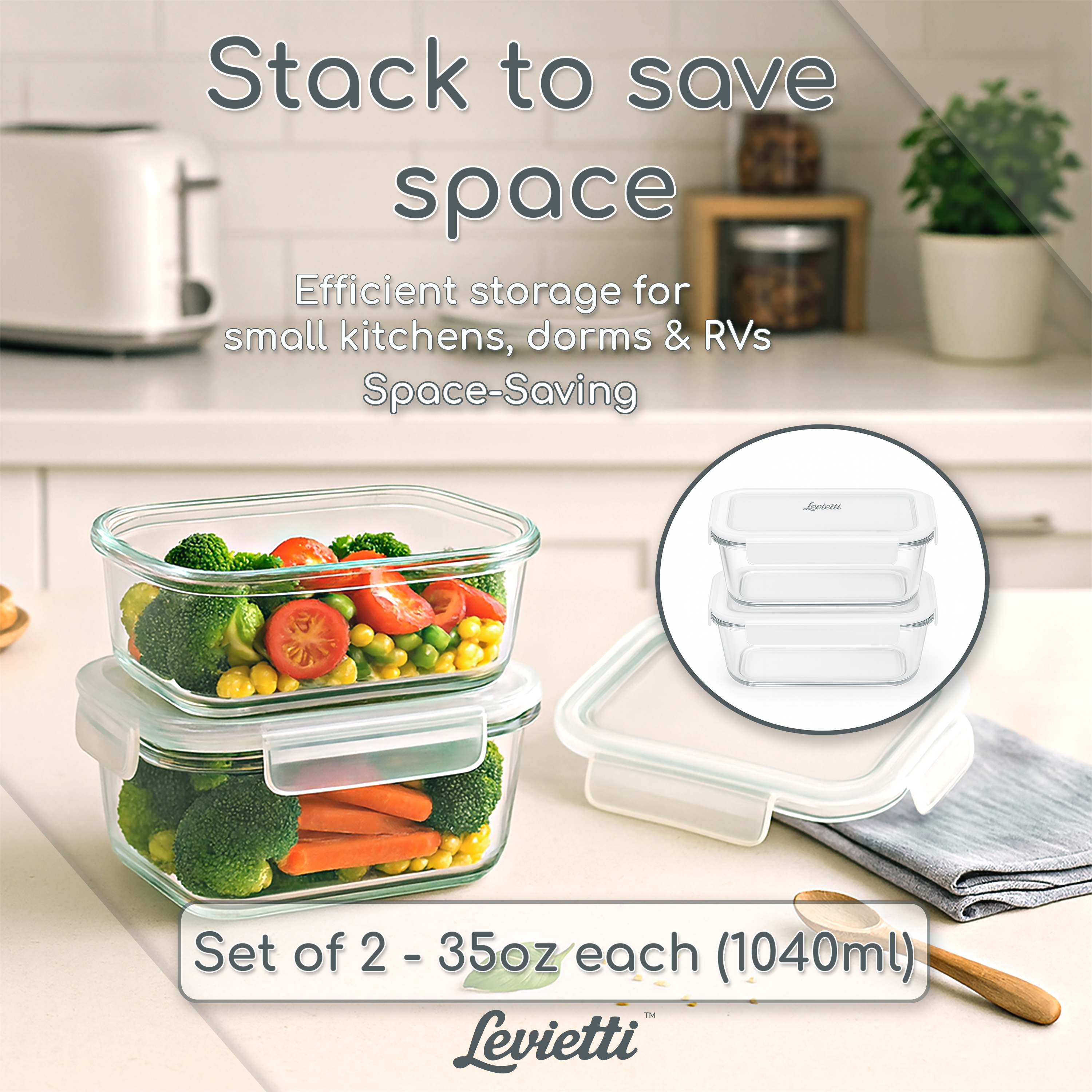Levietti Glass Food Storage Containers Set of 2