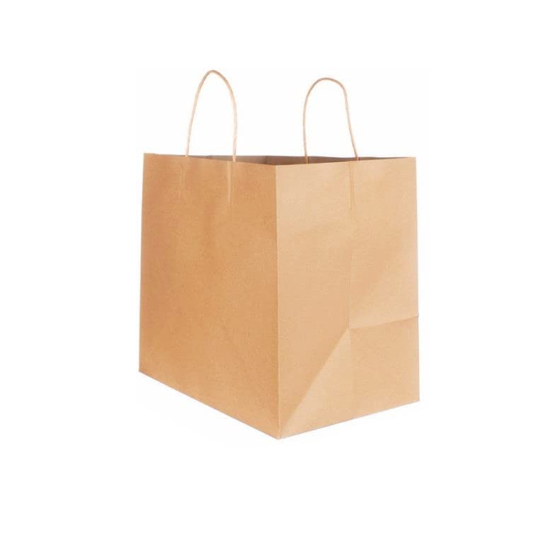 13X9.5X9 Inch Kraft Paper Carry Bags with Handles (Pack of 25 Units)