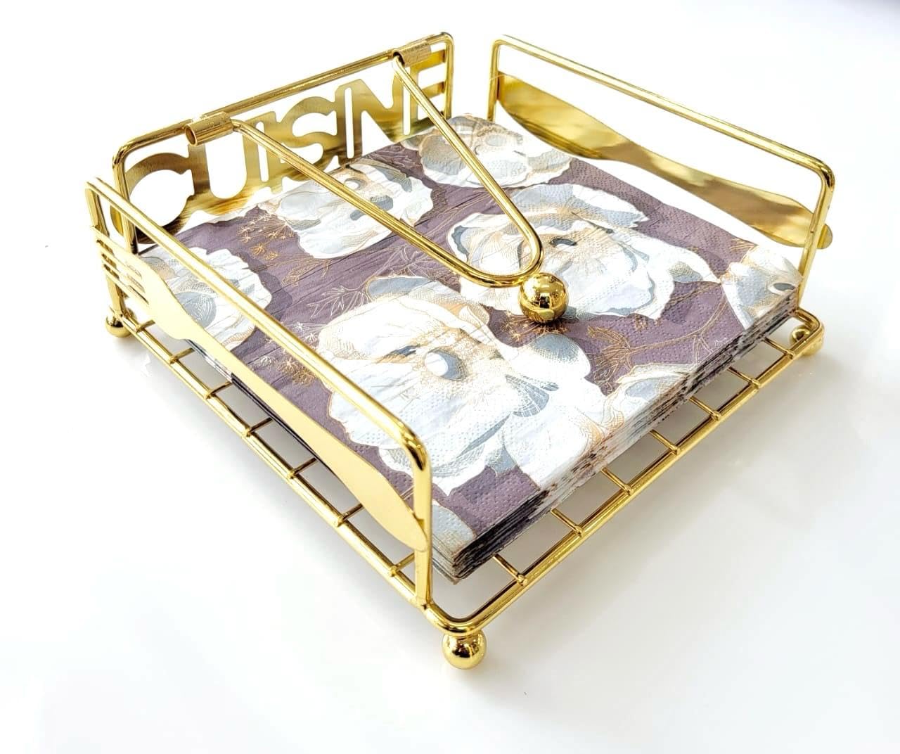 7X7X3 Inch Cuisine Metal Napkin Holder with Weight Golden