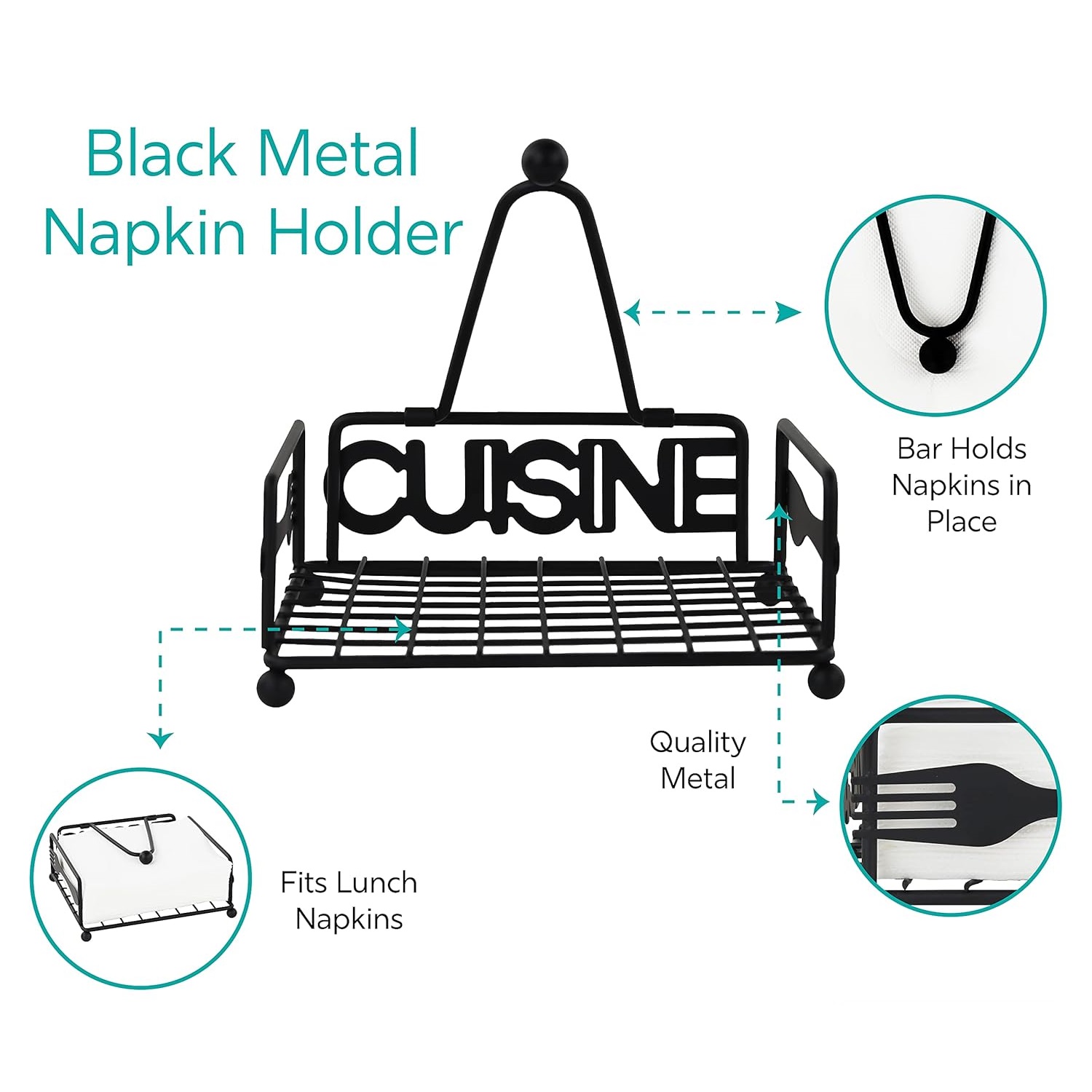 7X7X3 Inch Cuisine Metal Napkin Holder with Weight Black