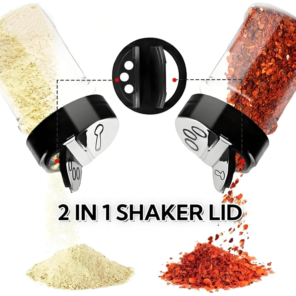 125ML 170ML Empty Round Spice Pet Jars Bottle with Two Sided Sifter Shaker Lids Black | Masala Bottle Spice Container