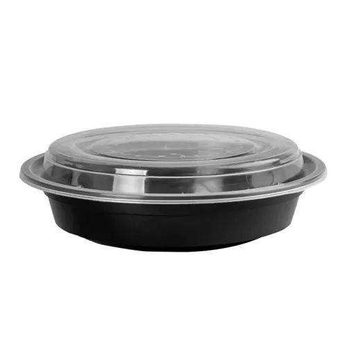 RO32 1000ML Plastic Container Round Black with Lid (Pack of 25 Units)