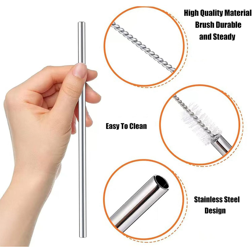 Metal Stainless Steel Reusable Drinking Straws Set of 4 with Cleaning Brush