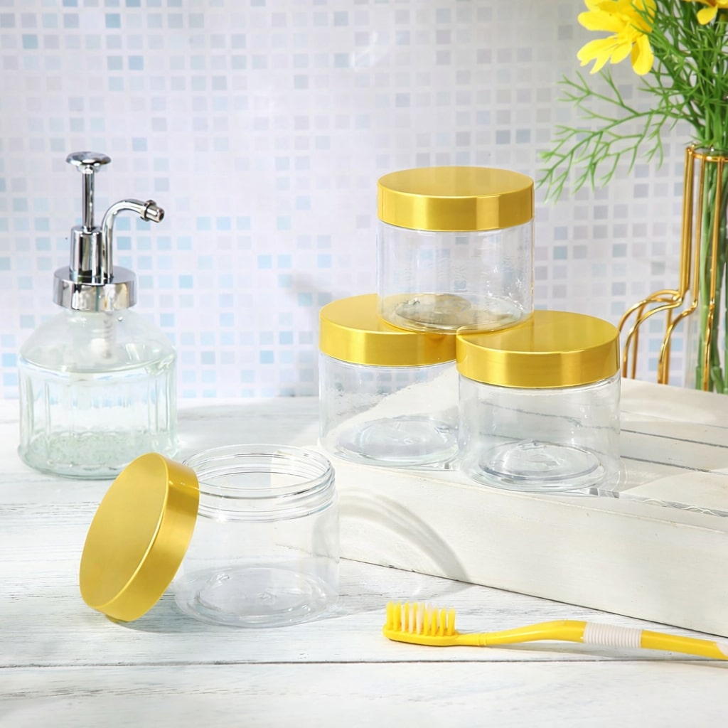 175ML 200ML Plastic Jar Empty Clear with Golden Lid (Pack of 10 Pcs)