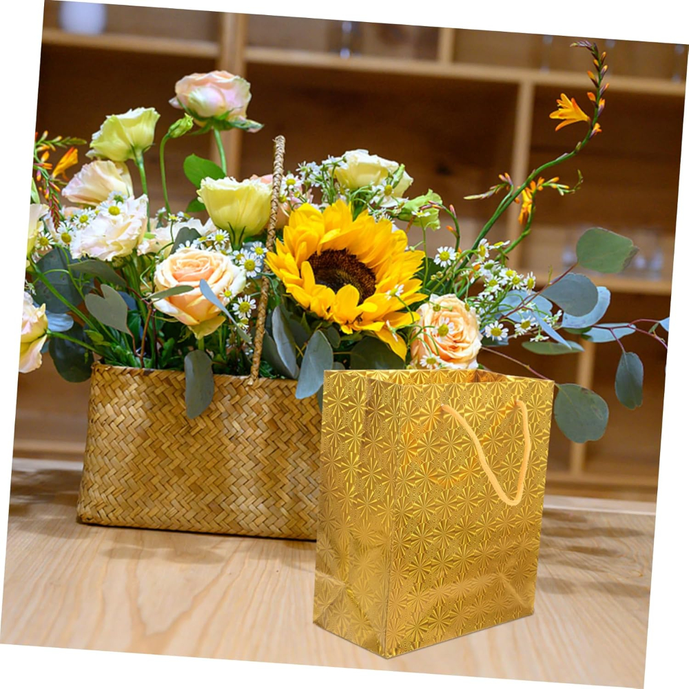 10.25X8.5X4 Inch Gift Carry Bags Holographic Gold with White Handle (Pack of 10 Units)