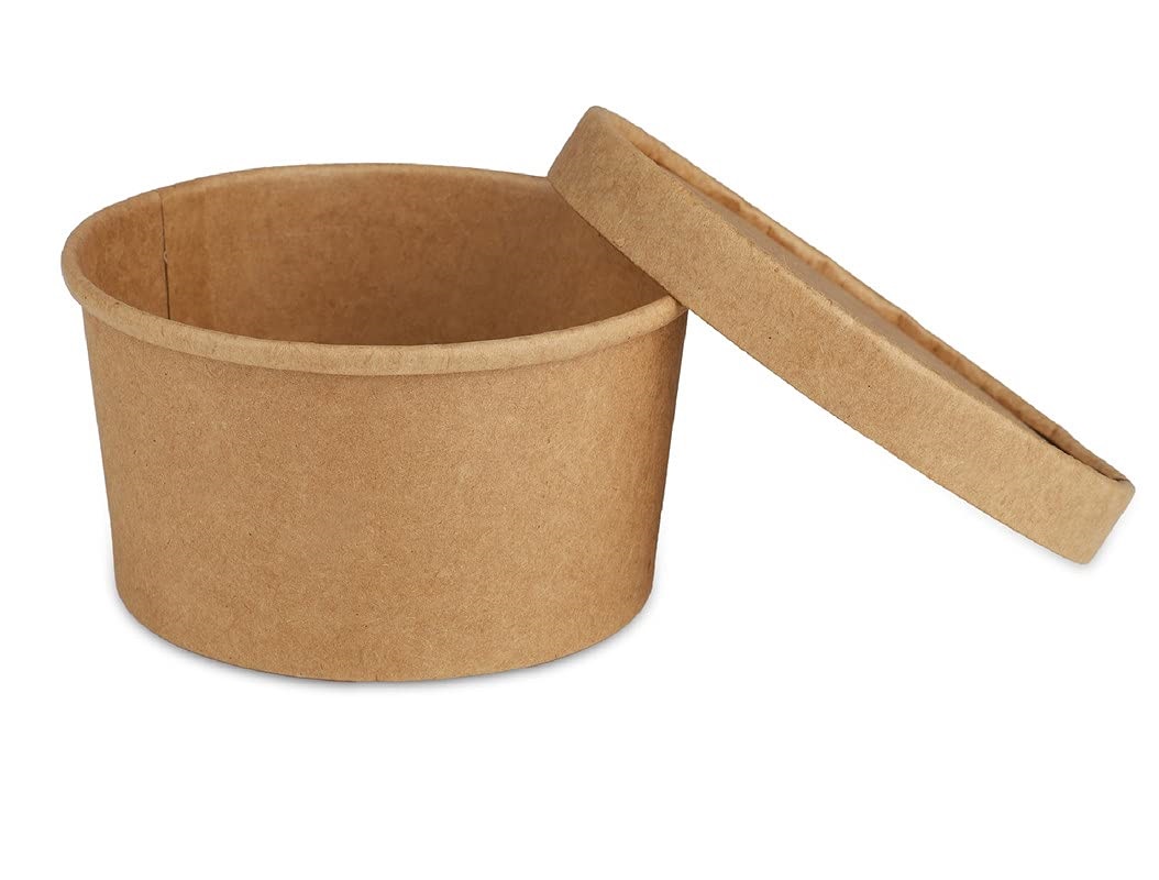 500ML 750ML Craft Paper Flat Container Biodegradable Disposable with Lid (Pack of 25 Units)