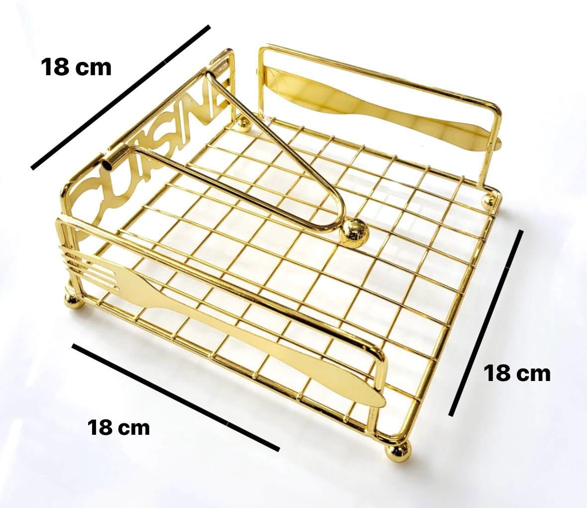 7X7X3 Inch Cuisine Metal Napkin Holder with Weight Golden