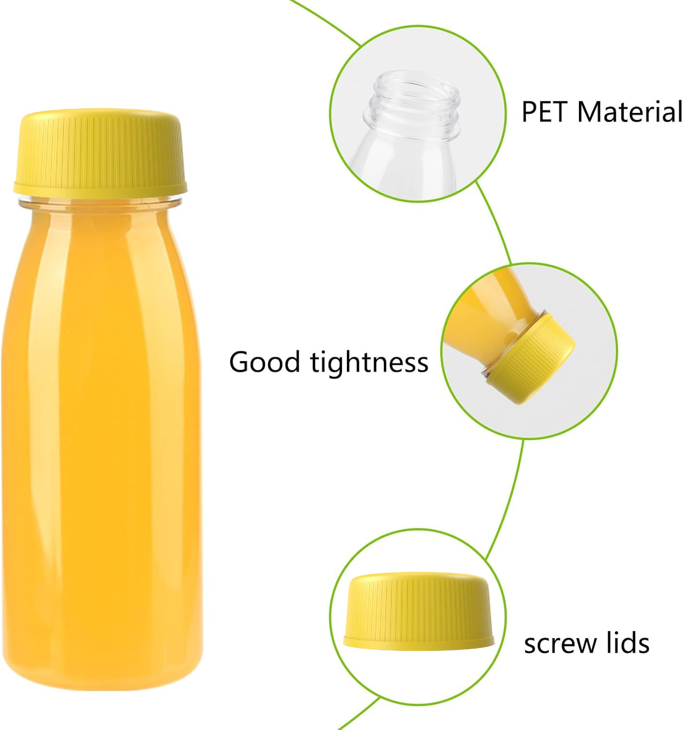 200ML 250ML 300ML 350ML Plastic Round Transparent Bottle with Yellow Cap (Pack of 10 Units)