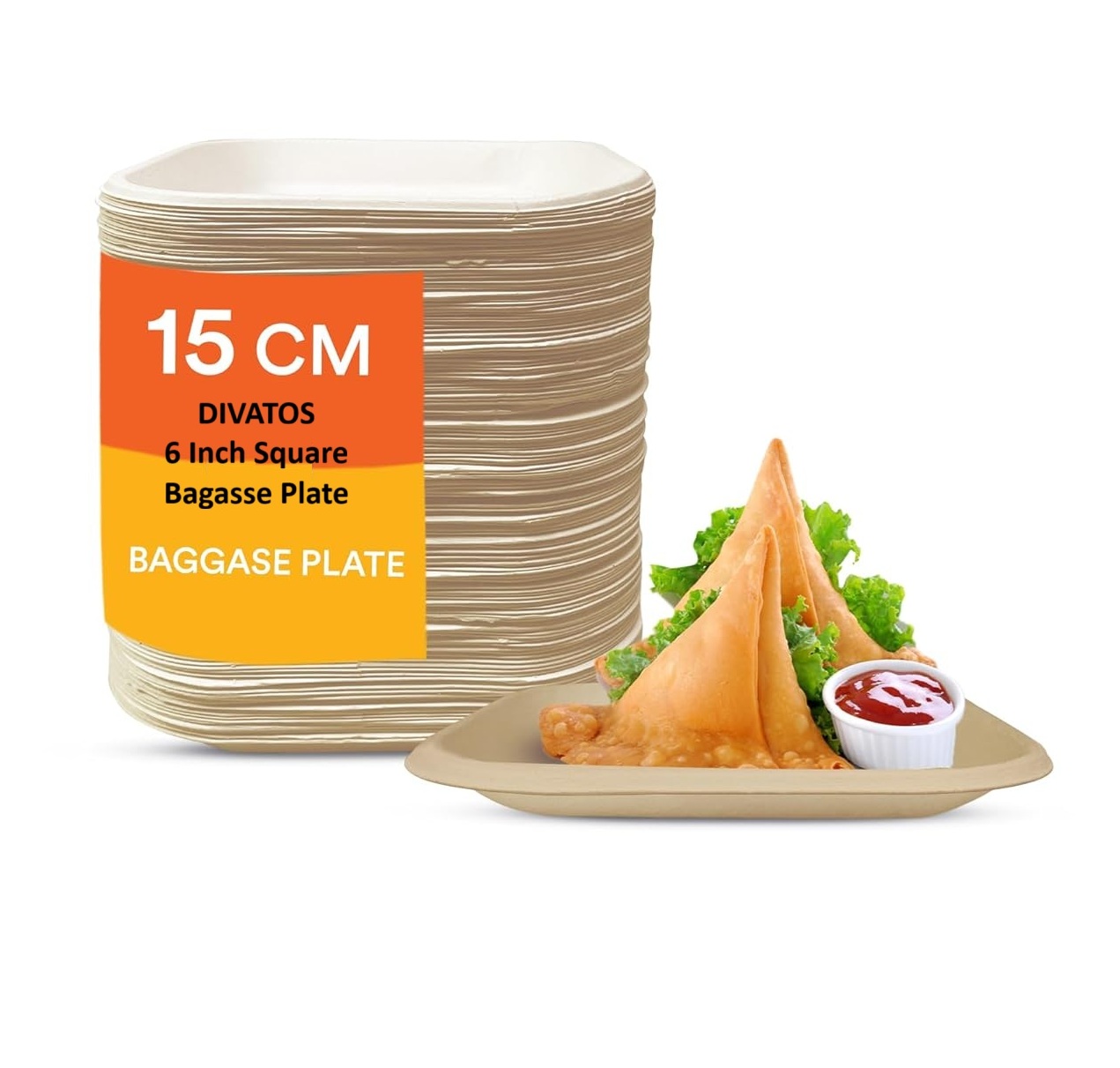 6 Inch Square Plate Biodegradable Bagasse (Pack of 50 Units)