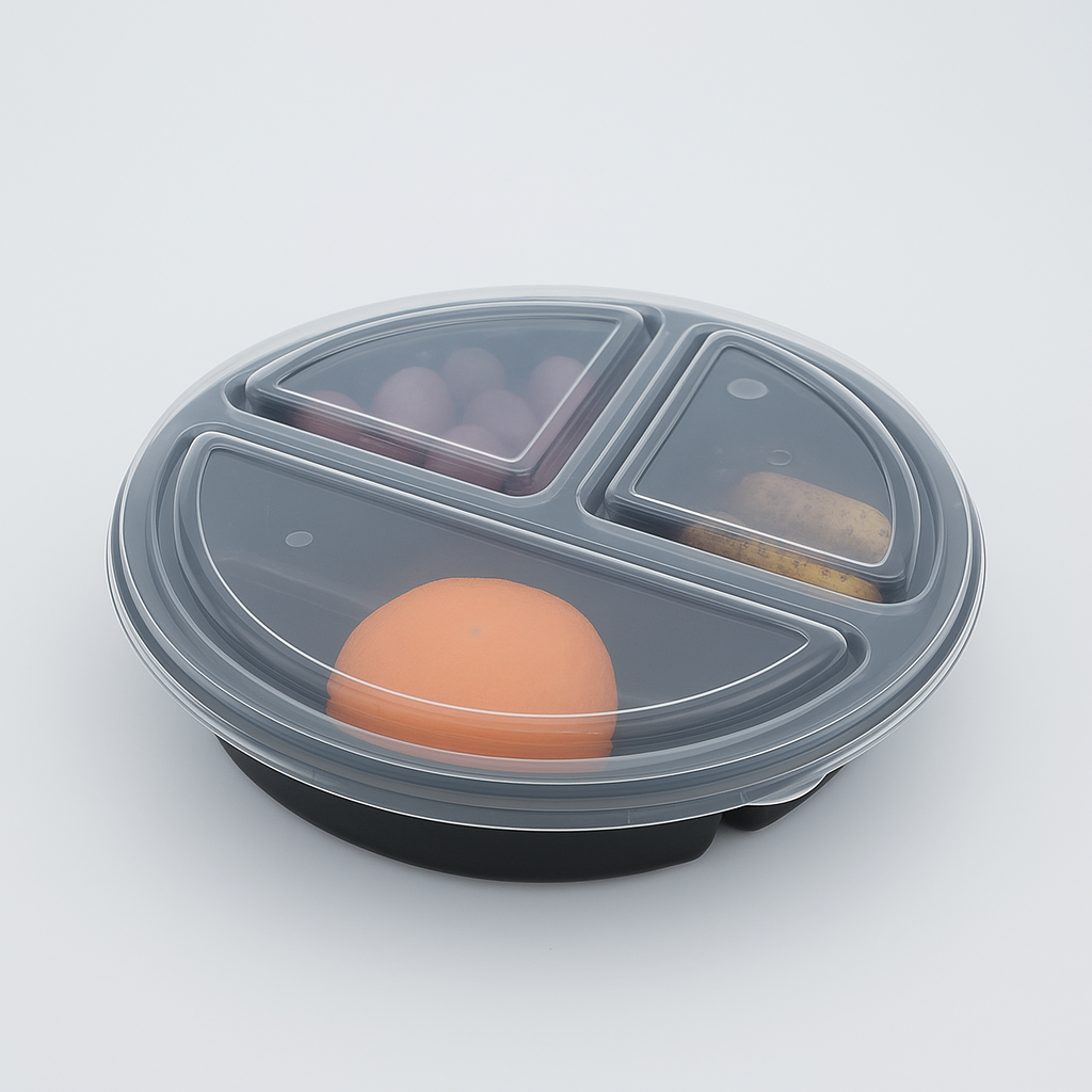 3CP Meal Tray with LID Black (Pack of 25 Units)